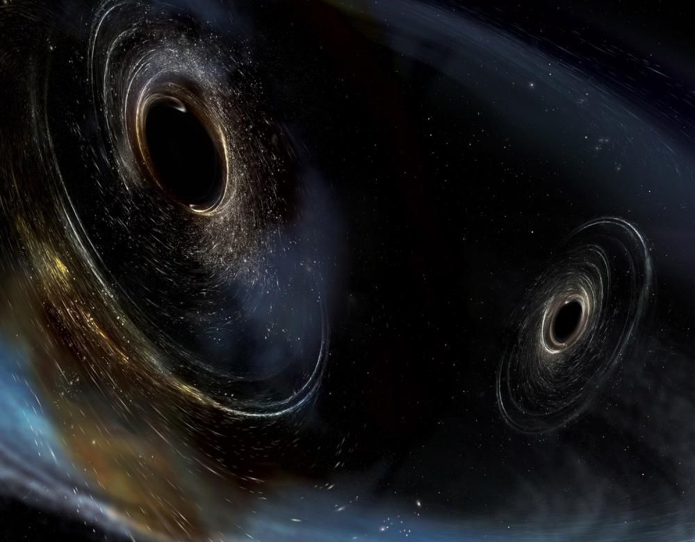 vue d'artiste montrant la fusion de trous noirs