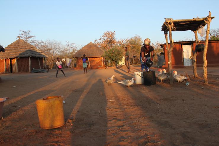 Couché de soleil à Magoli, village frontalier du parc national de Hwange au Zimbabwe 