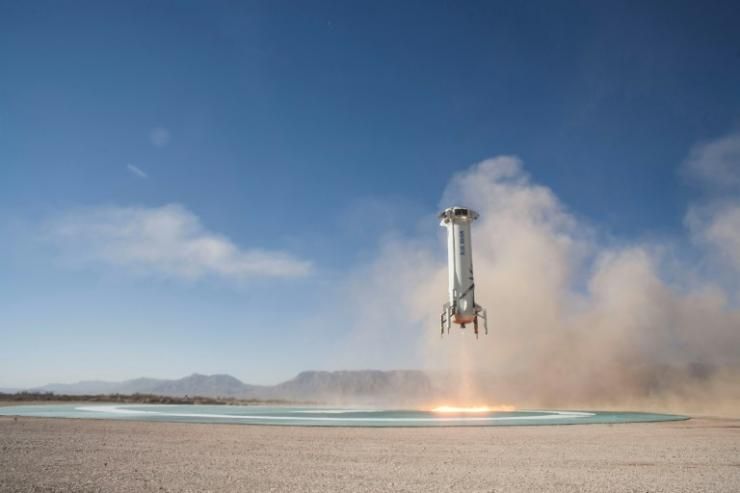 La fusée New Shepard atterrit au Texas lors d'un essai en décembre 2017 © Blue origin/AFP HO 