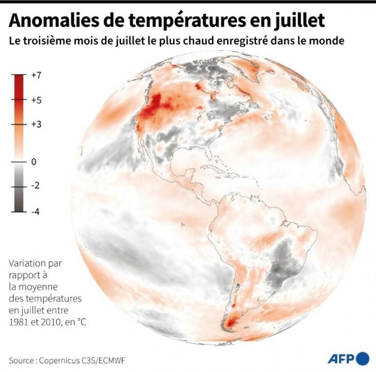 Anomalies de températures en juillet © AFP Simon Malfatto