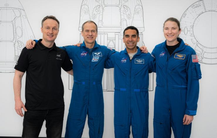 L'équipage de Crew-3 (de gauche à droite), les astronautes allemand Matthias Maurer, et américains Tom Marshburn, Raja Chari et Kayla Barron © SPACEX/AFP/Archives