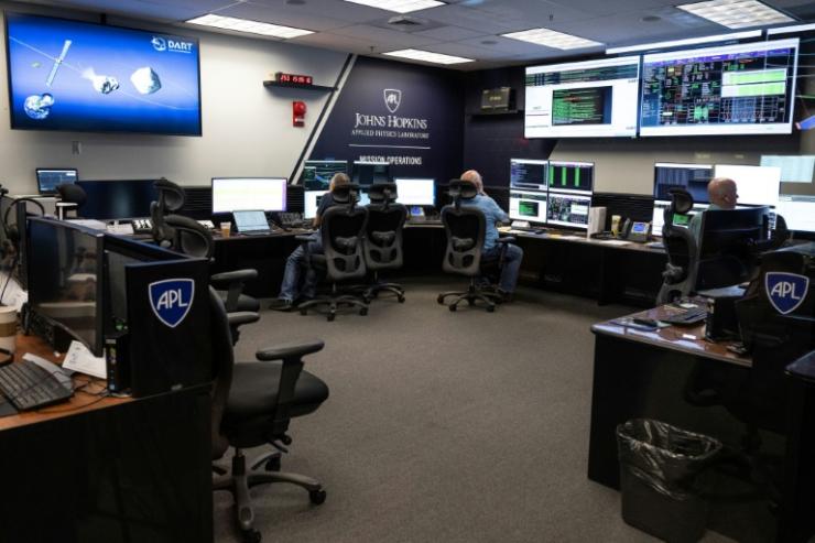 Le centre de contrôle de la mission DART de la Nasa, au Laboratoire de physique appliquée (APL) de l'université Johns Hopkins