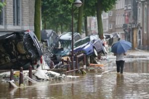 1-	Inondations à Verviers, en Belgique, le 15 juillet 2021 © BELGA/AFP/Archives Anthony Dehez