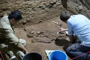 Des chercheurs autour d’ossements témoignant que la première opération chirurgicale remonte à plus de 30 000 ans © Griffith University / AFP Tim Maloney