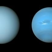 Cachée dans la brume, Uranus est plus pâlotte que sa sœur Neptune